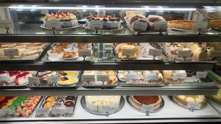 One of the sweet treat cases of home baked goods at Old Europe Coffee and Desserts