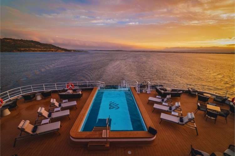 The infinity-edge swimming pool on the Diana.