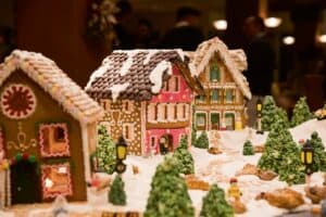 The gingerbread house displays in Pebble Beach Resort.