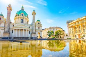 Scenic view of Charle's Church (Karlskirche) in Vienna old town, Austria. Photo by arcady_31, iStock