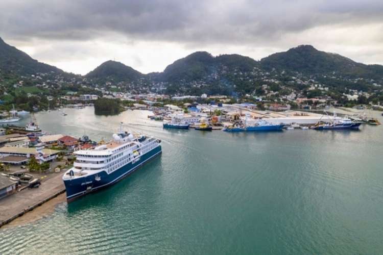 The Swan Hellenic docked at Victoria, Mahé, Seychelles