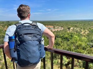 Traveling with an Osprey backpack. Photo by Janna Graber