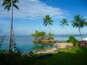 The beach of Warwick Hotel on Viti Levu, the largest island.