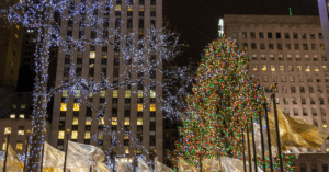 Rockefeller Square at night in New York City